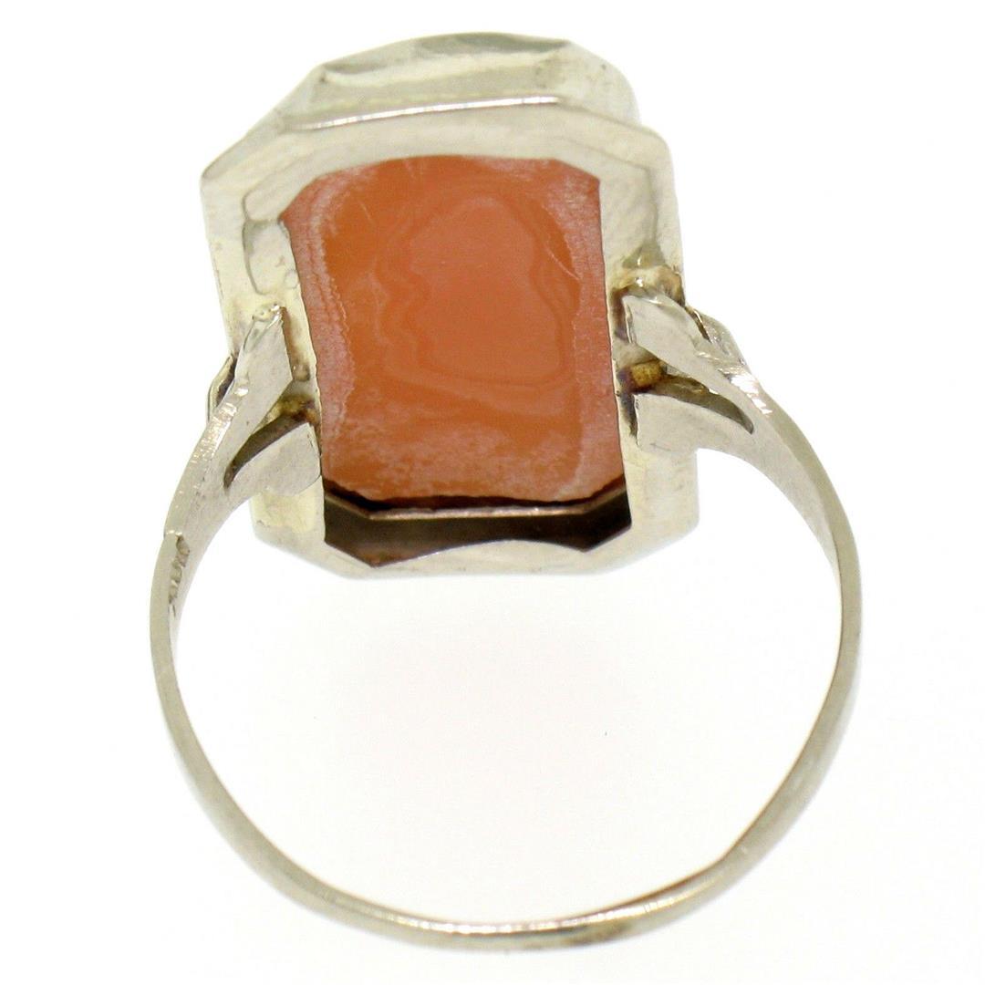 Antique 14kt White Gold Bezel Set Rectangular Carved Shell Cameo Ring