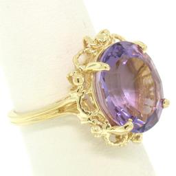 14k Solid Yellow Gold Rope Frame Large 6.71 ctw Oval Step Amethyst Solitaire Rin