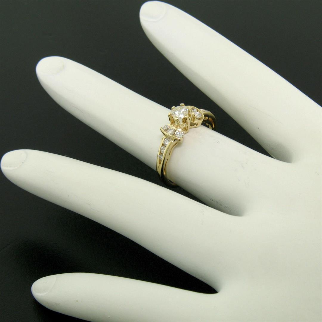 14k Yellow Gold Petite 0.42 ctw Round Diamond Engagement Ring w/ Channel Accents