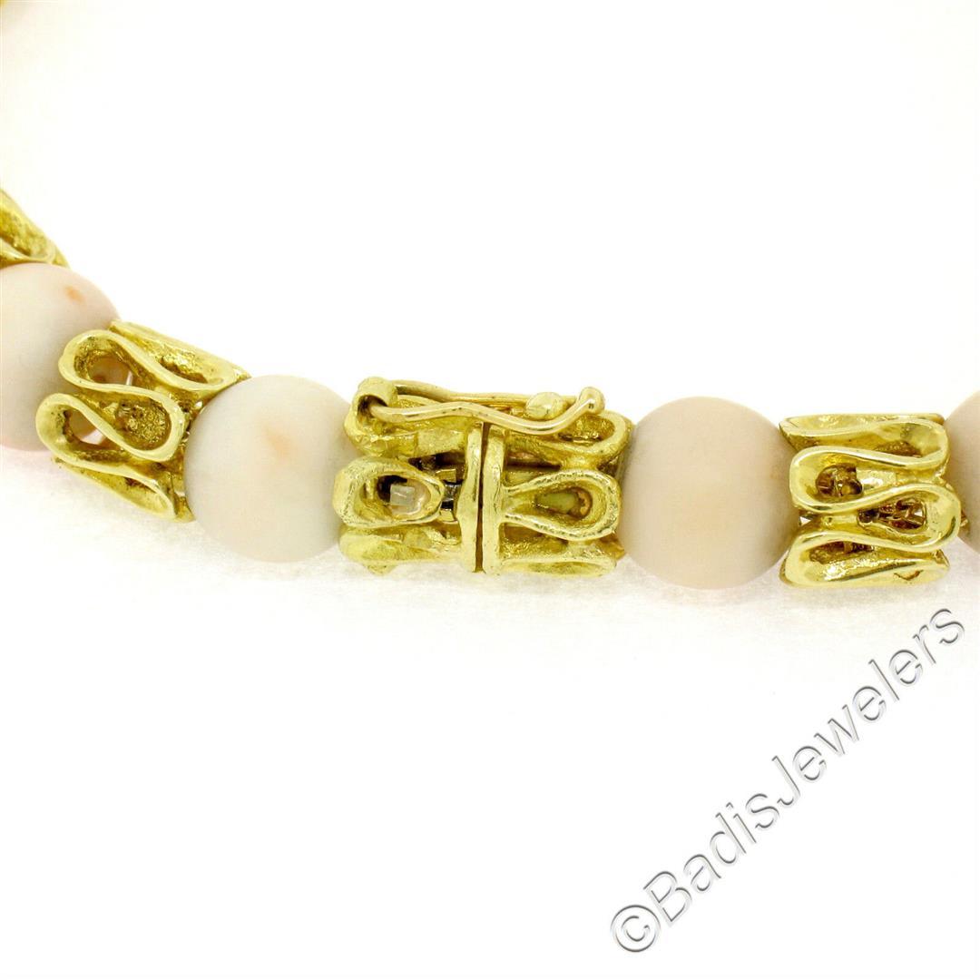 Vintage 18kt Yellow Gold Twisted Link Bracelet w/ Matching Angel Skin Coral Bead