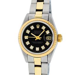 Rolex Ladies 26 Black Diamond Oyster Perpetual Datejust Polished Serviced