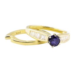 1.17 ctw Blue Sapphire and Diamond Ring Set - 14KT Yellow Gold