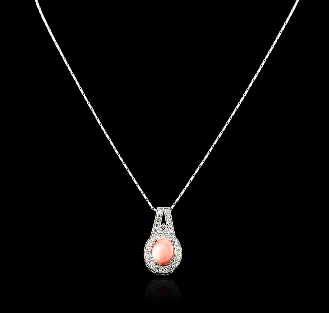 14KT White Gold 4.90 ctw Coral and Diamond Pendant With Chain