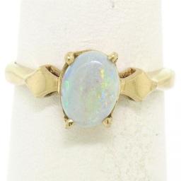 Vintage 14K Yellow Gold 0.65 ctw Petite Oval Cabochon Opal Solitaire Ring Size 6