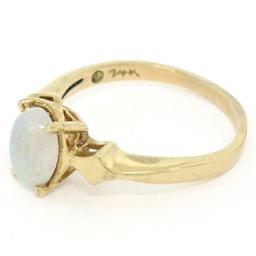 Vintage 14K Yellow Gold 0.65 ctw Petite Oval Cabochon Opal Solitaire Ring Size 6