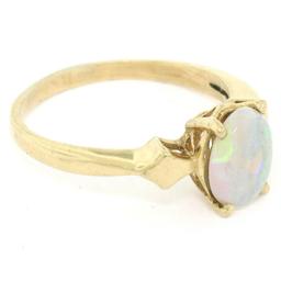 Vintage 14K Yellow Gold 0.65 ctw Petite Oval Cabochon Opal Solitaire Ring Size 6