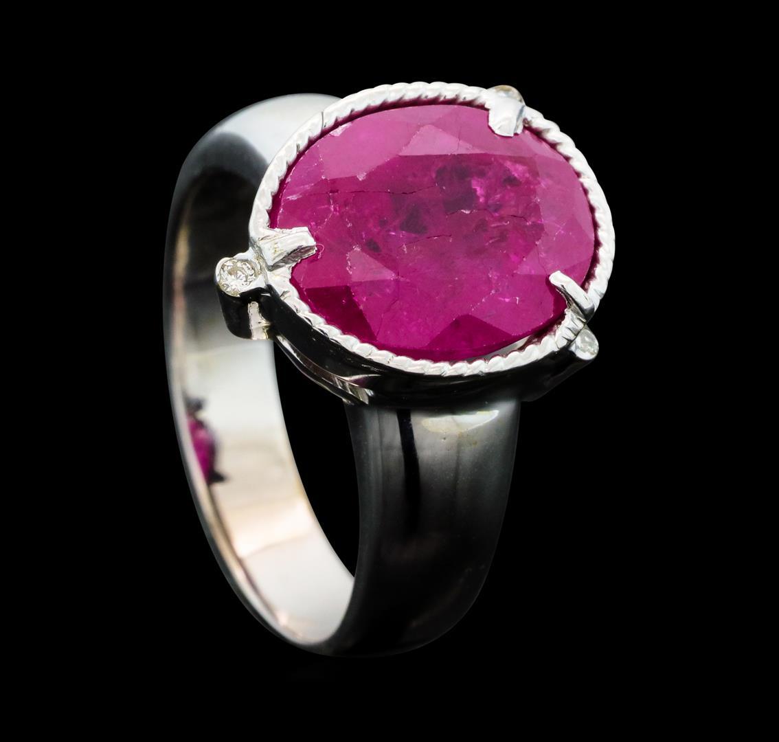 5.85 ctw Ruby And Diamond Ring - 14KT Yellow Gold with Rhodium Plating