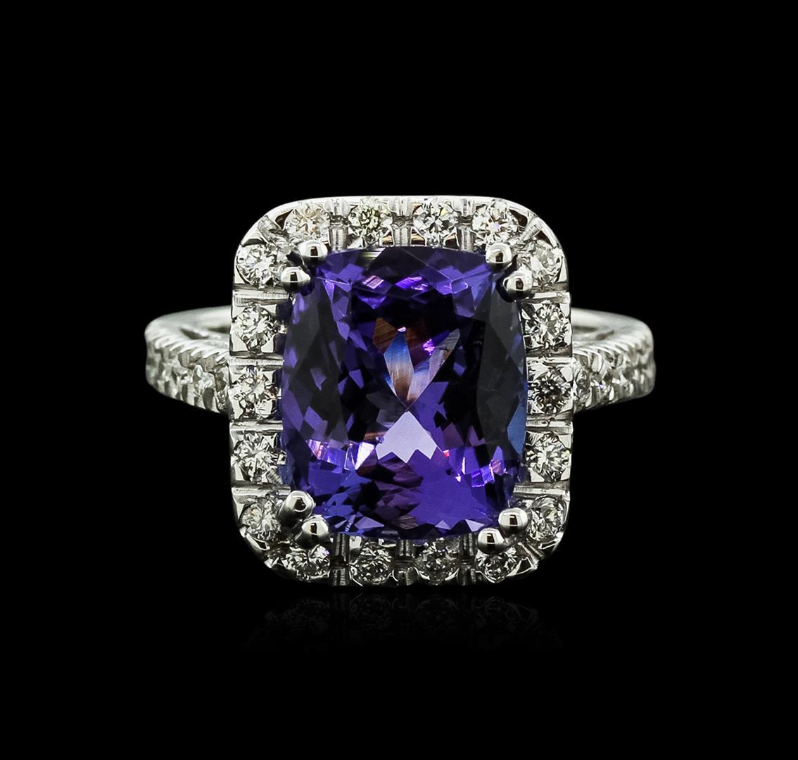 14KT White Gold 6.14 ctw Tanzanite and Diamond Ring