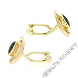 Vintage Men's 18kt Gold Oval Brown Star Sapphire Florentine Cuff Links