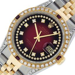 Rolex Mens 2 Tone Lugs Red Vignette Diamond String & Ruby Datejust Wristwatch