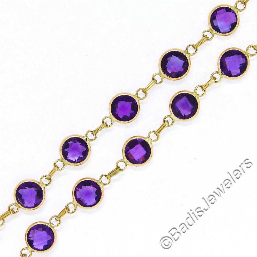 14kt Yellow Gold 10.50 ctw Round Checkerboard Amethyst by the Yard Chain Bracele