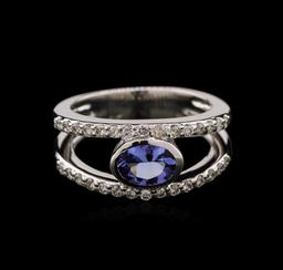 0.74 ctw Tanzanite and Diamond Ring - 14KT White Gold