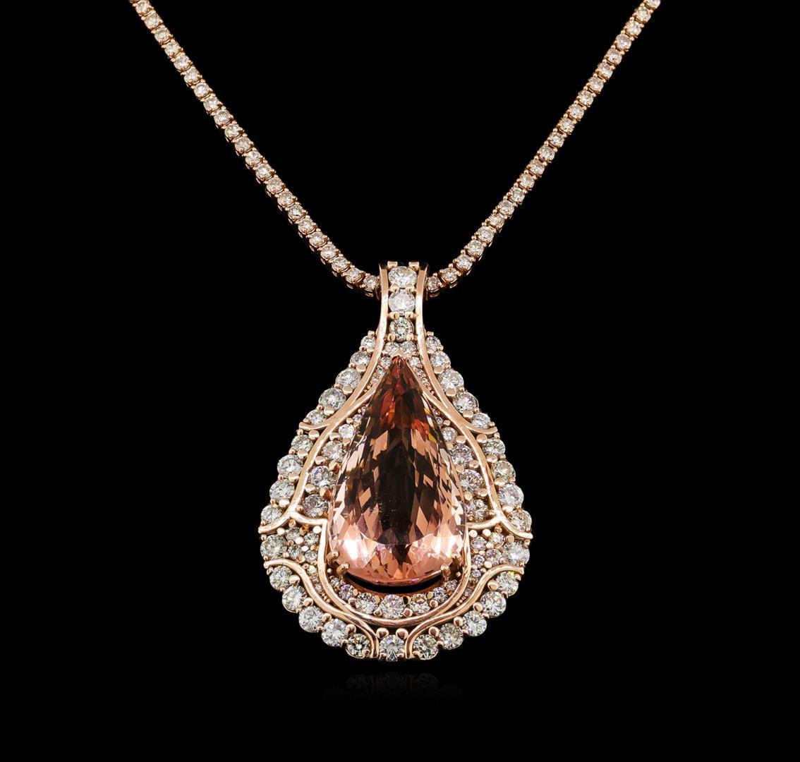 14KT Rose Gold GIA Certified 49.49 ctw Morganite and Diamond Pendant With Chain
