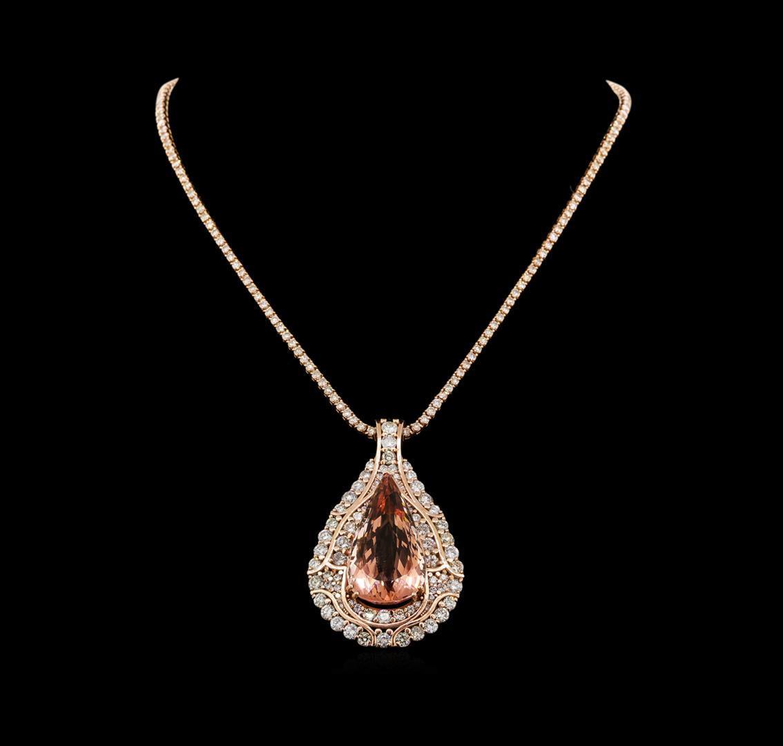 14KT Rose Gold GIA Certified 49.49 ctw Morganite and Diamond Pendant With Chain