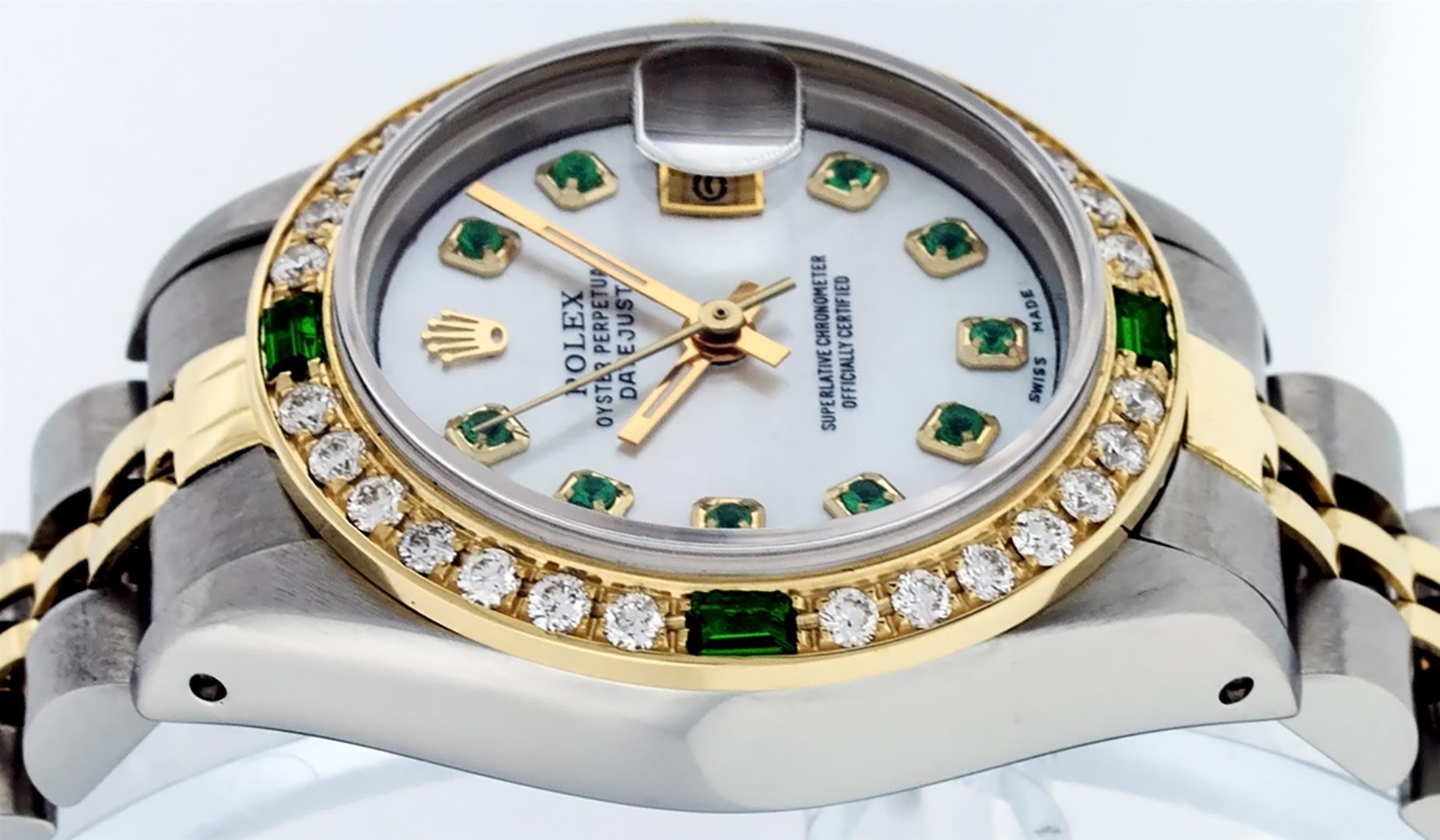 Rolex Ladies 2 Tone Mother Of Pearl & Emerald 26MM Datejust Wristwatch