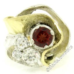 18kt Yellow Gold and Sterling Silver 2.73 ctw Garnet and Diamond Cocktail Ring