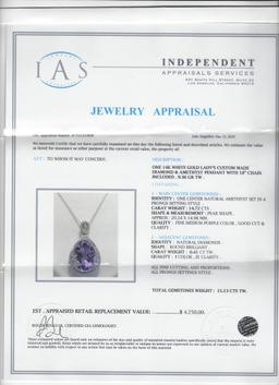 14.72 ctw Amethyst and Diamon Pendant With Chain - 14KT White Gold