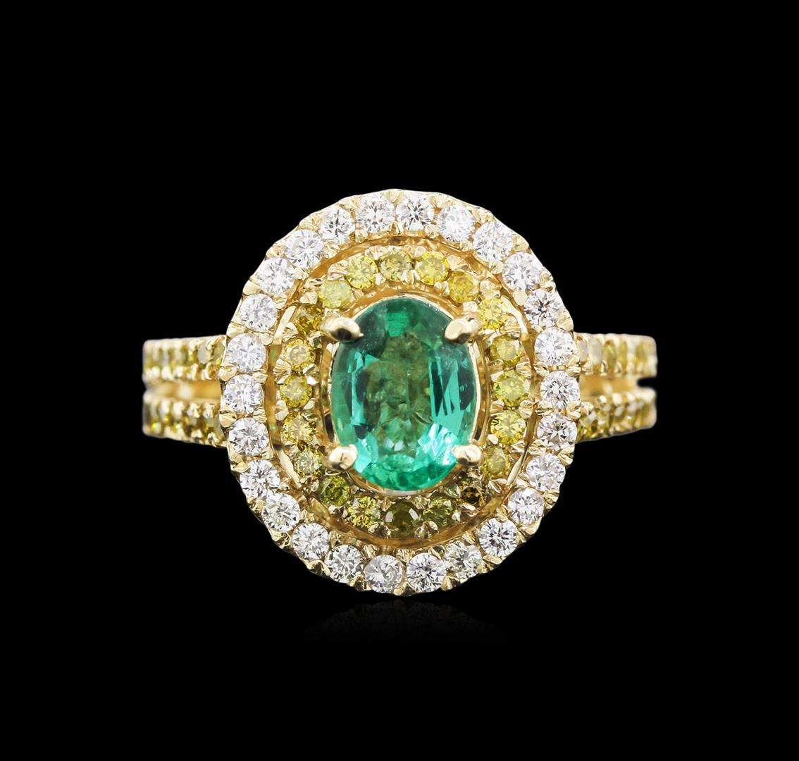 0.88 ctw Emerald and Diamond Ring - 14KT Yellow Gold