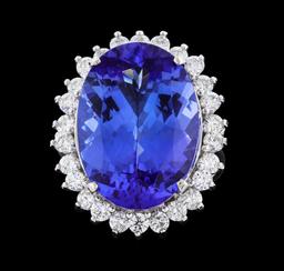 16.10 ctw Tanzanite and Diamond Ring - 14KT White Gold