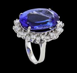 16.10 ctw Tanzanite and Diamond Ring - 14KT White Gold