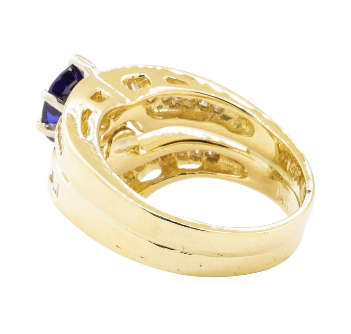 2.28 ctw Blue Sapphire And Diamond Ring And Attached Band - 14KT Yellow Gold