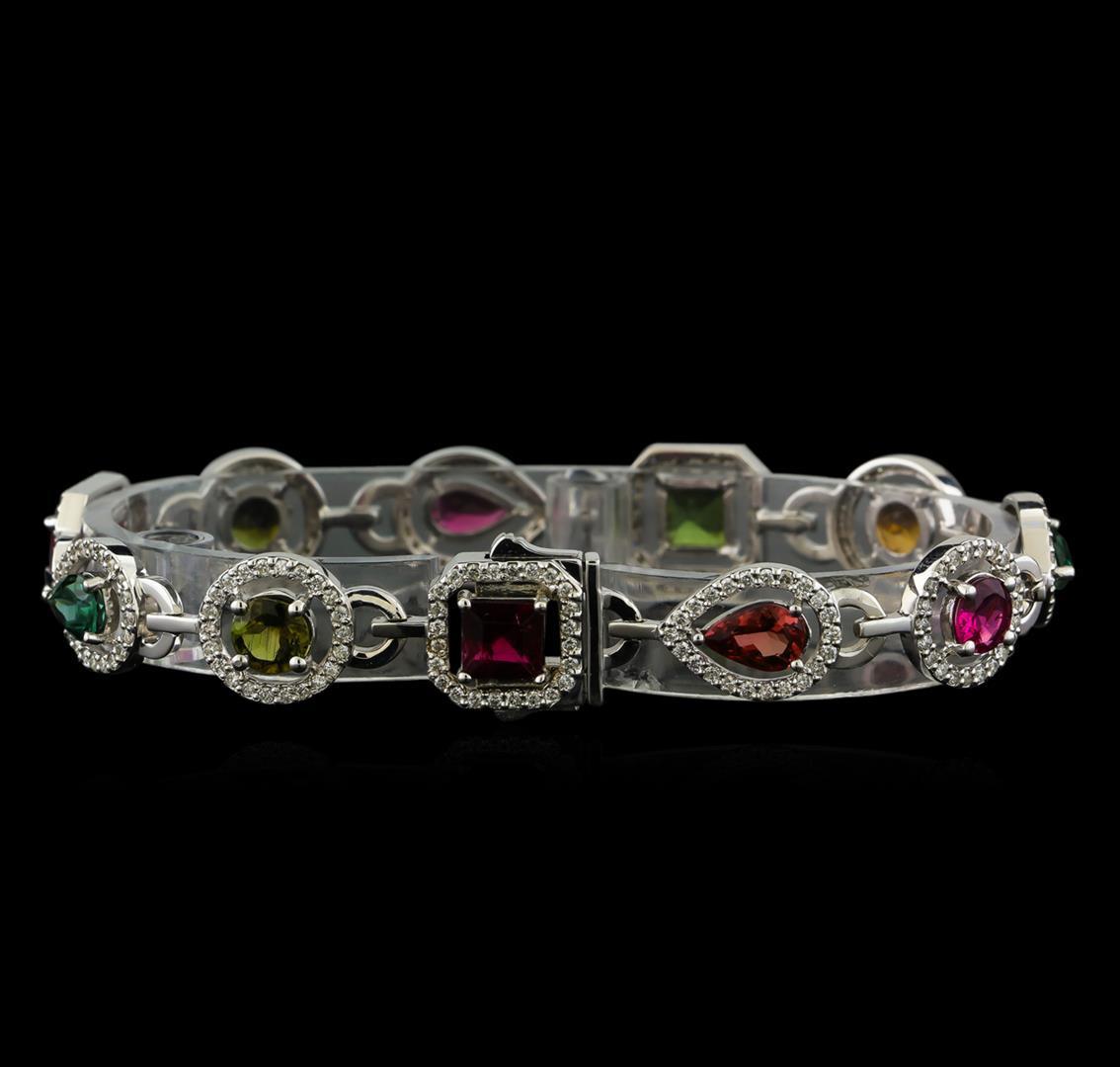 8.94 ctw Multicolor Tourmaline and Diamond Bracelet - 14KT White Gold