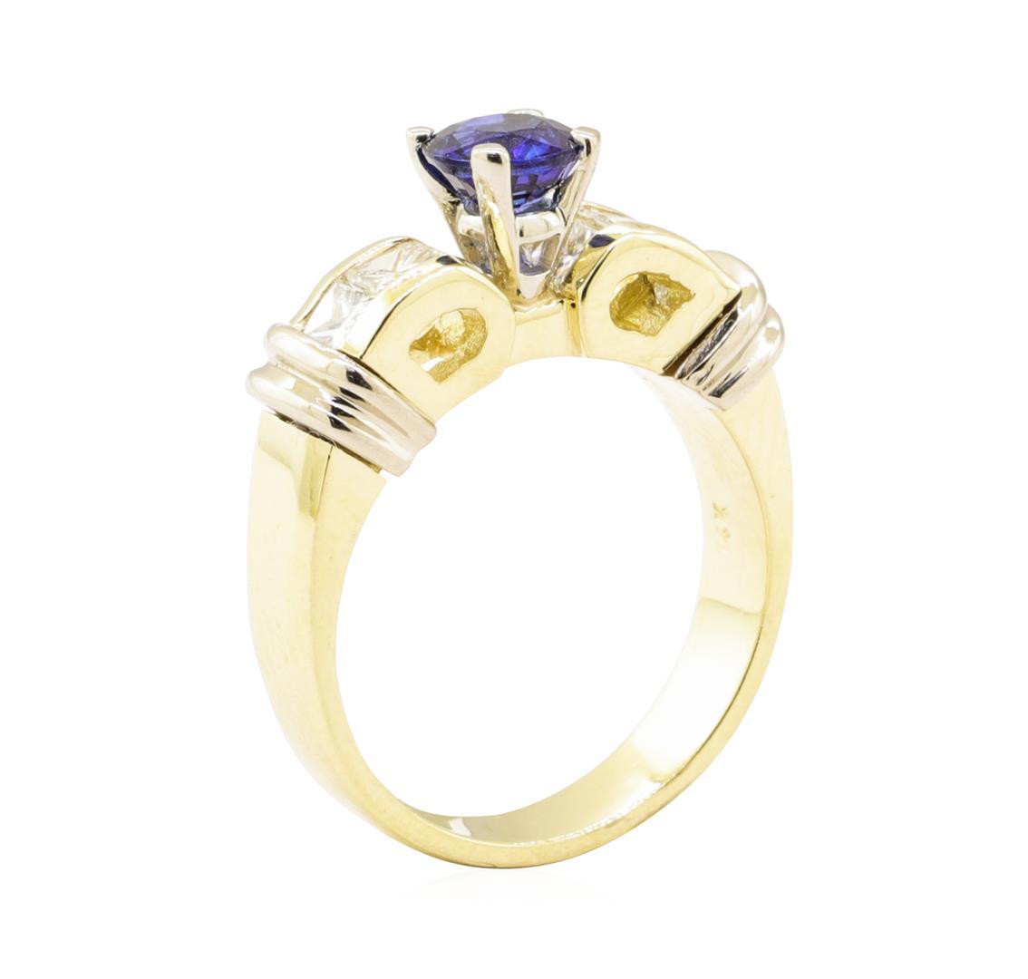 1.67 ctw Blue Sapphire And Diamond Ring - 14KT Yellow And White Gold