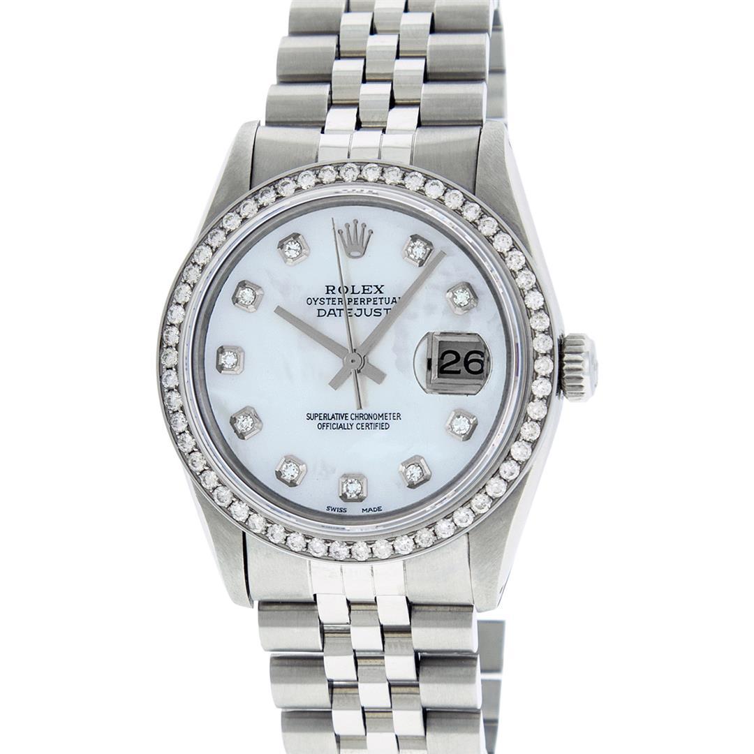 Rolex Mens Stainless Steel Mother Of Pearl Diamond 36MM Oyster Perpetual Datejus