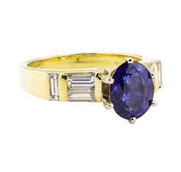 2.93 ctw Blue Sapphire And Diamond With Elevated Shoulders - 18KT Yellow Gold