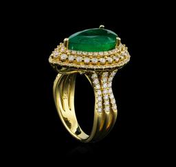 14KT Yellow Gold 4.10 ctw Emerald and Diamond Ring