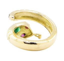 0.66 ctw Emerald, Ruby, and Diamond Snake Ring - 14KT Yellow Gold