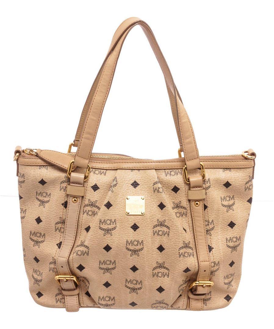 MCM Beige Coated Canvas Shoulder Bag