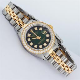 Rolex 2T YG/SS Green Vignette VS 1 ctw Diamond Oyster Perpetual Datejust Wristwa