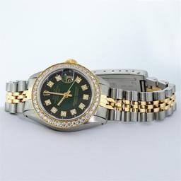 Rolex 2T YG/SS Green Vignette VS 1 ctw Diamond Oyster Perpetual Datejust Wristwa