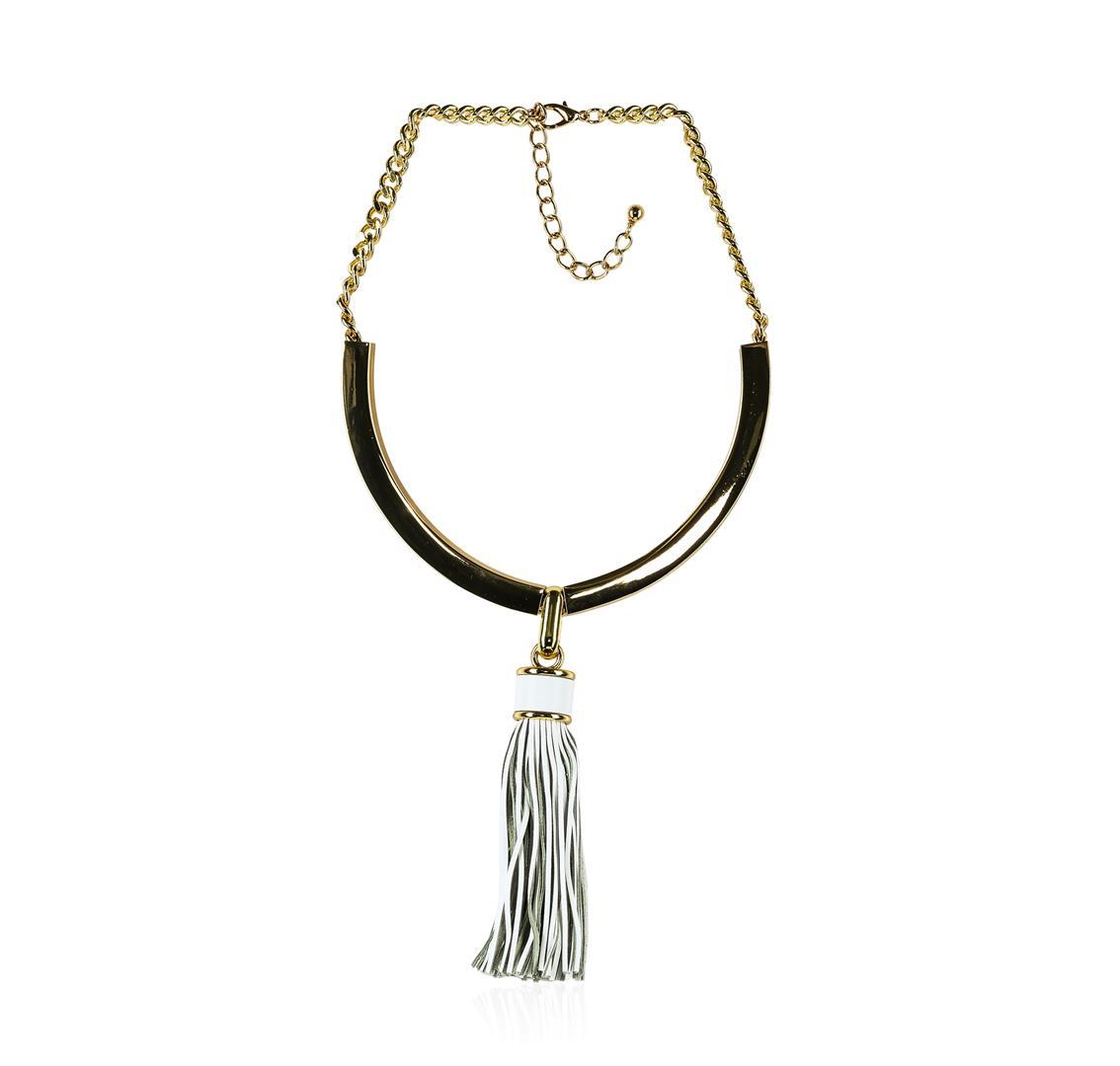 Leather Tassel Pendant Necklace - Rhodium Plated