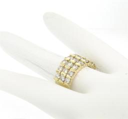 14kt Yellow Gold 2.52 ctw Wide 3 Row Large Round Diamond Band Ring