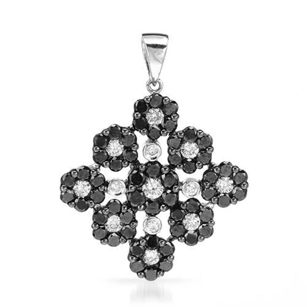 18k White Gold 2.77CTW Diamond and Black Diamonds Pendant, (SI1-SI2/G-H)