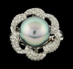 Pearl and Diamond Ring - 14KT White Gold