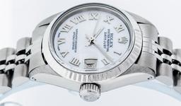 Rolex Ladies Stainless Steel Mother Of Pearl Oyster Perpetual Datejust Wristwatc