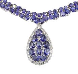 34.55 ctw Tanzanite and Diamond Necklace - 14KT White Gold