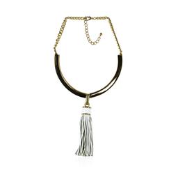 Leather Tassel Pendant Necklace - Rhodium Plated