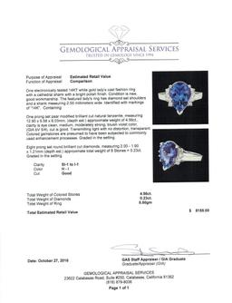 4.56 ctw Tanzanite and Diamond Ring - 14KT White Gold