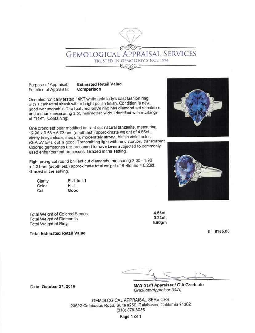 4.56 ctw Tanzanite and Diamond Ring - 14KT White Gold