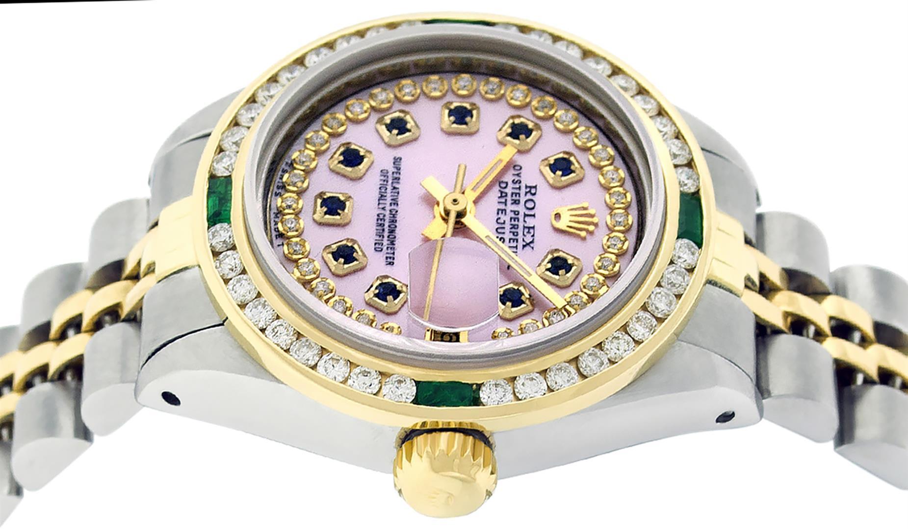 Rolex Ladies 2 Tone MOP Sapphire & Diamond, Emerald Datejust Wristwatch 26MM
