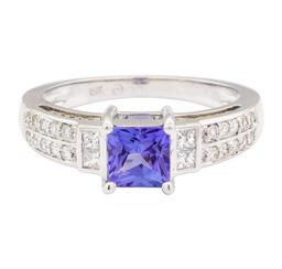 1.45 ctw Princess Brilliant Tanzanite And Princess Cut Diamond Ring - 18KT White