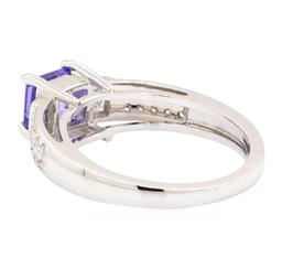 1.45 ctw Princess Brilliant Tanzanite And Princess Cut Diamond Ring - 18KT White