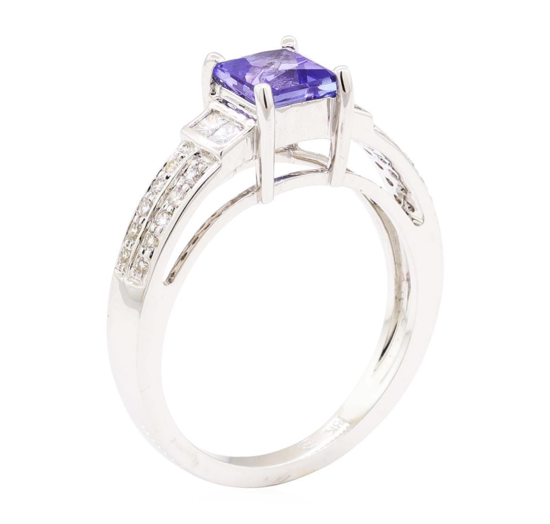 1.45 ctw Princess Brilliant Tanzanite And Princess Cut Diamond Ring - 18KT White