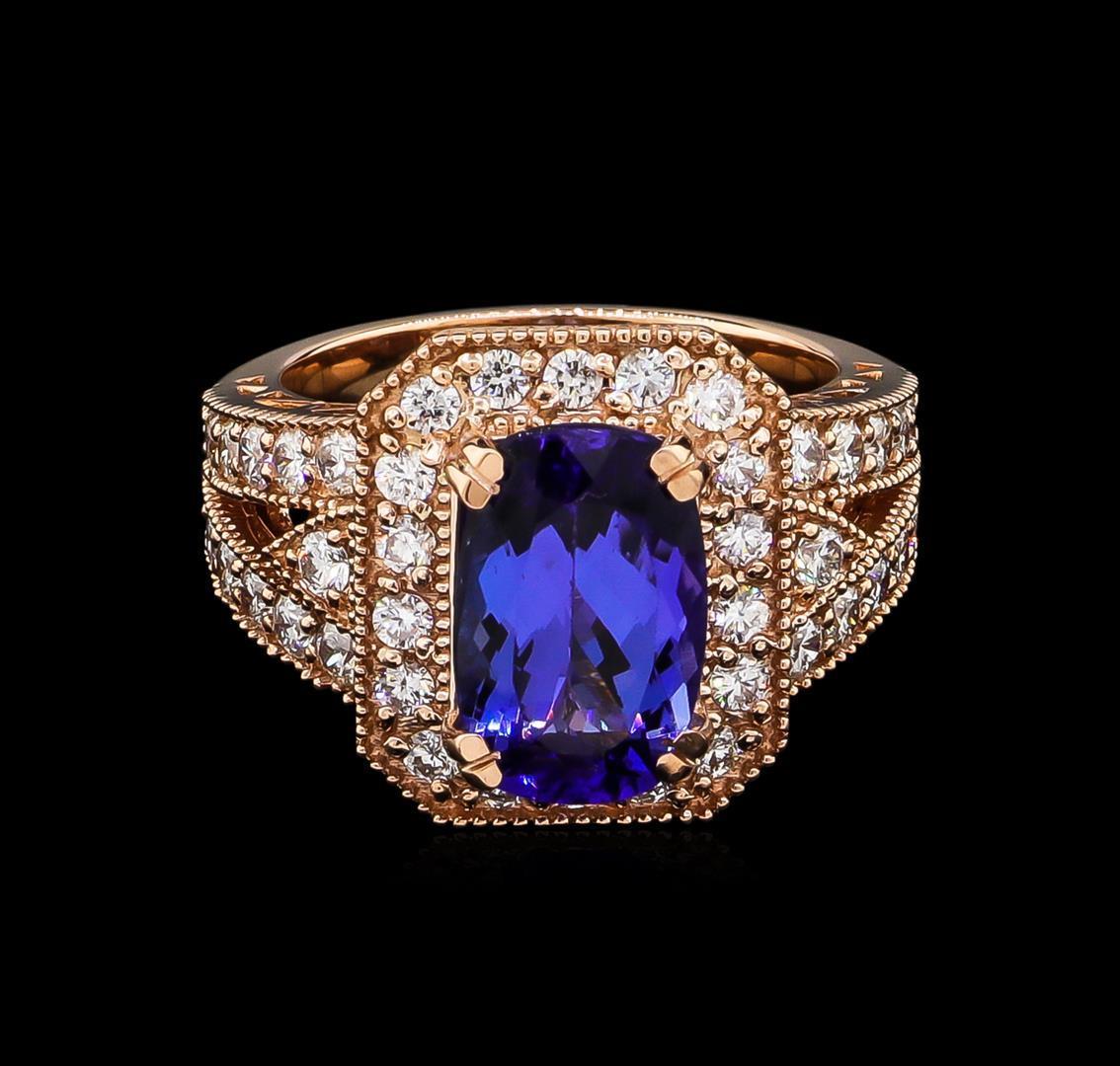 3.46 ctw Tanzanite and Diamond Ring - 14KT Rose Gold