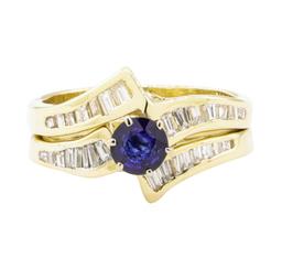 1.03 ctw Blue Sapphire And Diamond Ring And Band - 14KT Yellow Gold