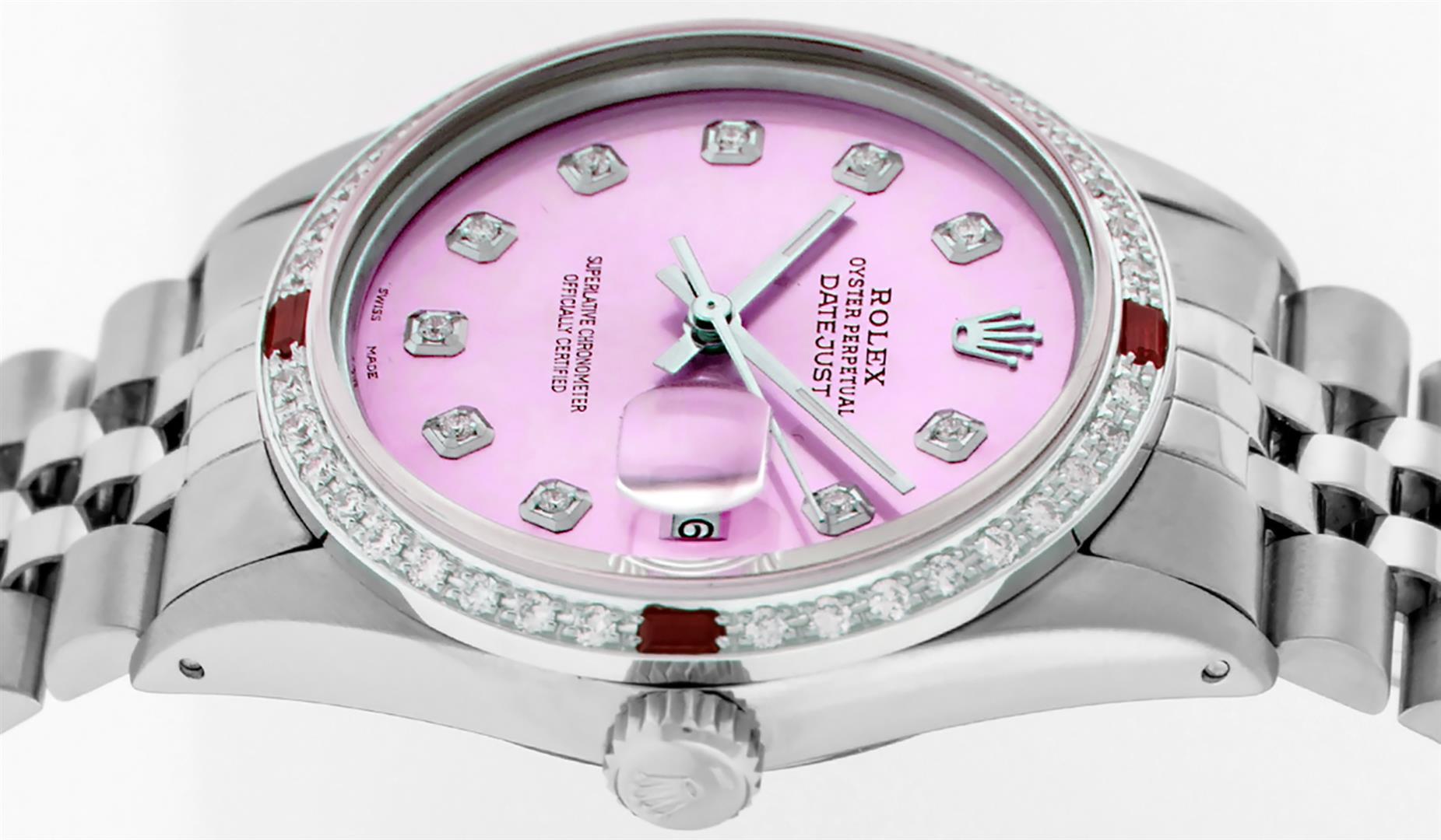 Rolex Mens Stainless Steel Pink Diamond & Ruby 36MM Datejust Wristwatch